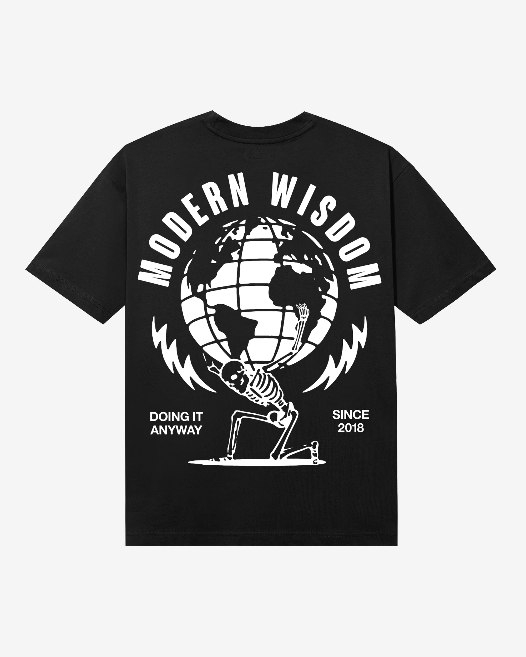Skeleton Globe Black Tee – Mostly Wise by Modern Wisdom – Modern